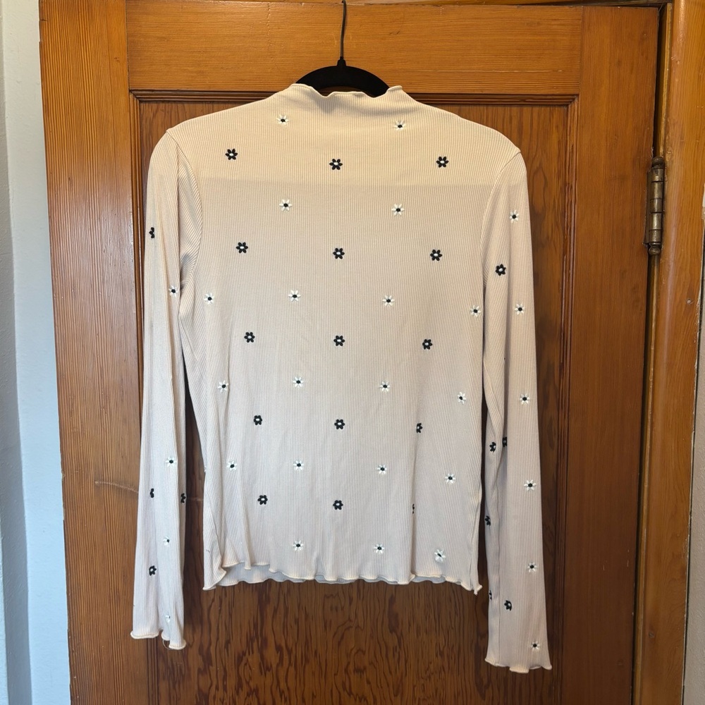 Hem & Thread Cream Top with Black embroidered flowers